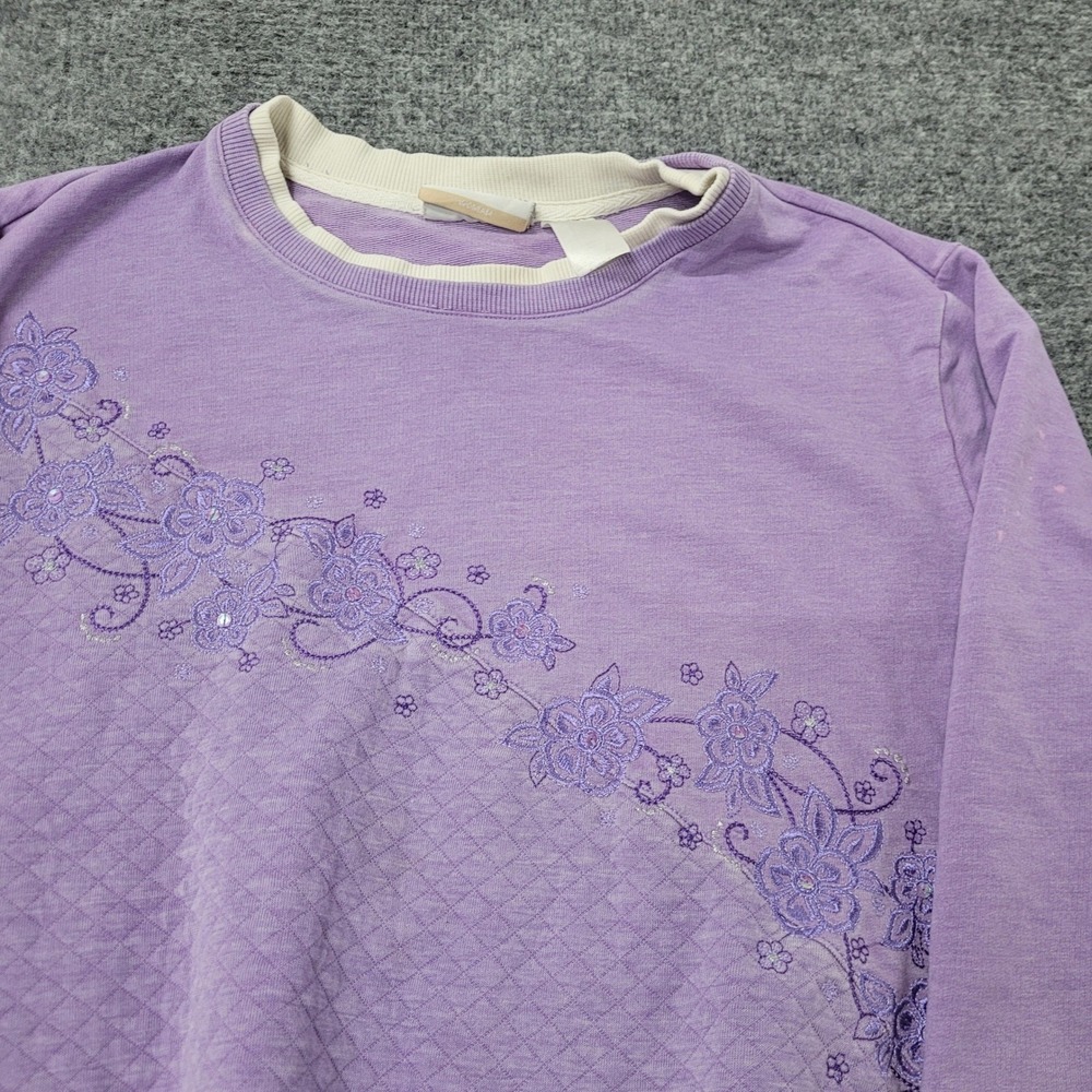 Alfred Dunner Sweatshirt Womens Size 1X Purple Floral Quilted Sequin Pullover